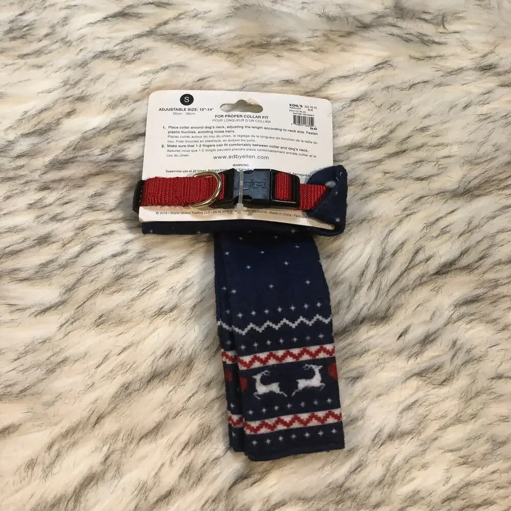 New ED Ellen Degeneres Small Dog Puppy Fair Isle Reindeer Christmas Scarf Collar